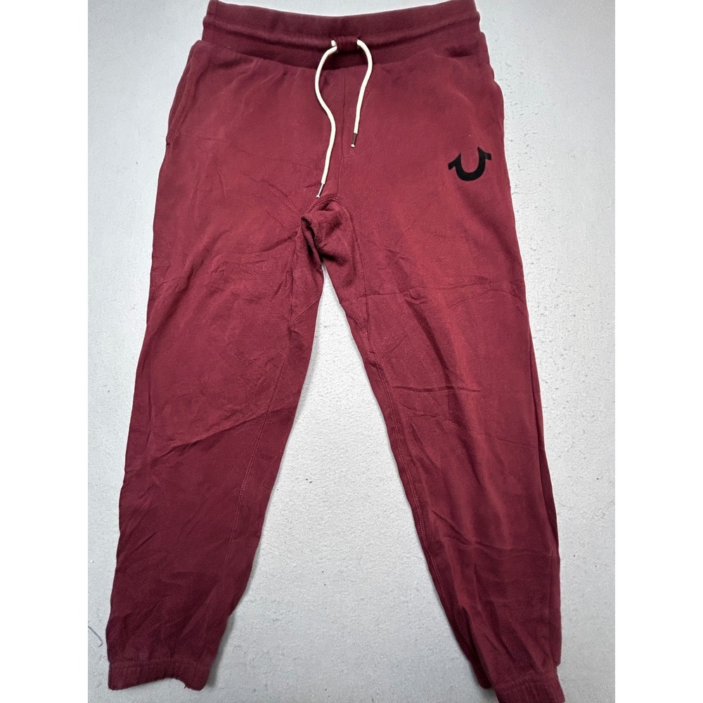 True Religion Jogger Sweatpants Cotton Polyester Burgundy Large Mens